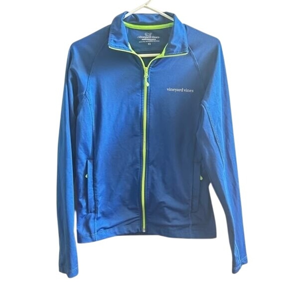 Vineyard Vines Performance Full Zip Jacket Blue Neon Green Womens XS Activewear